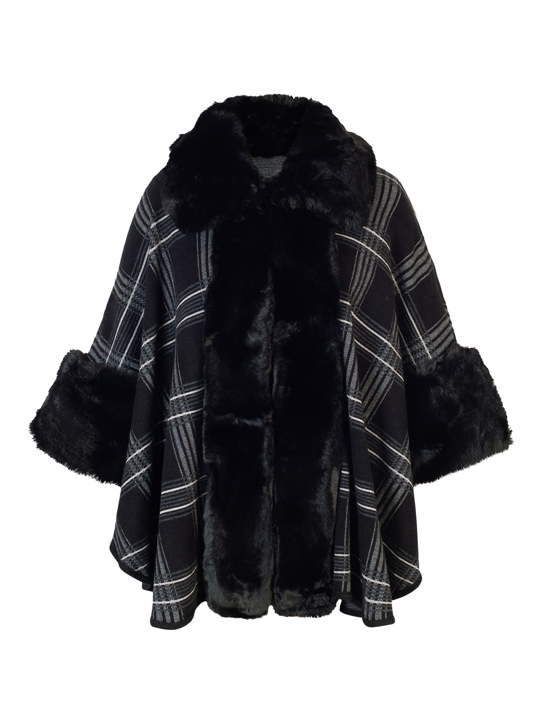 Product image 4 of 5, which shows chesca Check Three Quarter Sleeve Wrap, Black, One Size