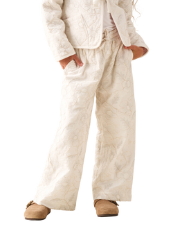 Angel & Rocket Kids' Floral Embroidered Wide Leg Trousers, Natural, Natural