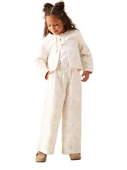 Angel & Rocket Kids' Floral Embroidered Wide Leg Trousers, Natural - view 2, Natural