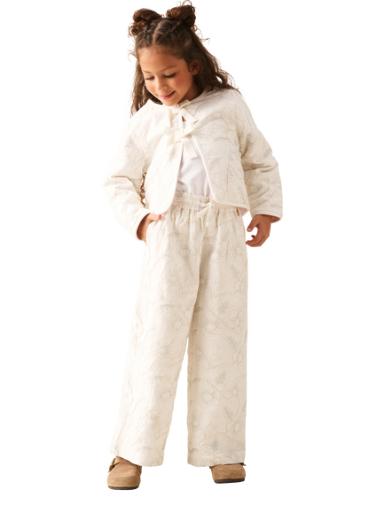 Angel & Rocket Kids' Floral Embroidered Wide Leg Trousers, Natural - view 2, Natural