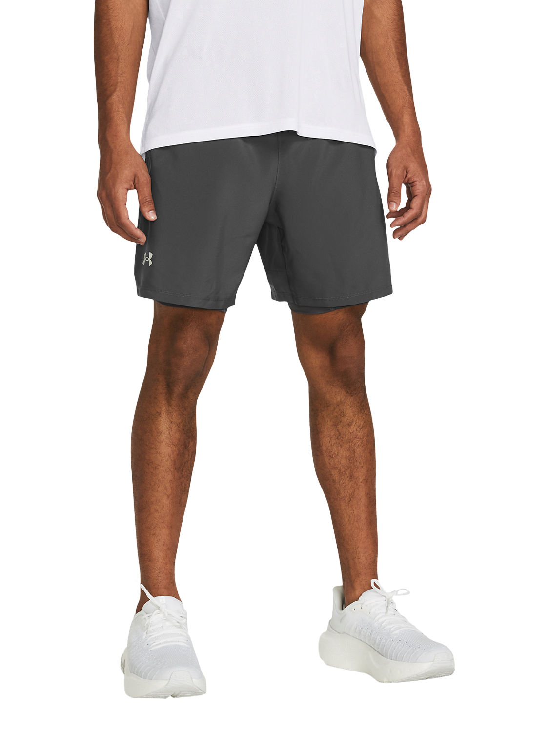 Product image 2 of 2, which shows Under Armour Launch 5 Shorts, Castlerock / Castler, S