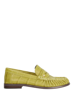 Dune London Grisella Leather Loafers, Green