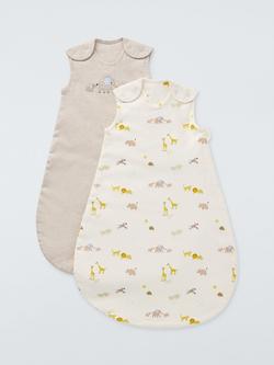 John Lewis Eden Safari Soft Baby Sleeping Bag, 2.5 Tog, Pack of 2, Grey, Grey