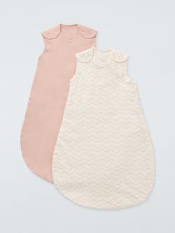 John Lewis Essential Wave & Rib Baby Sleeping Bag, 2.5 Tog, Pack of 2, Pink, Pink