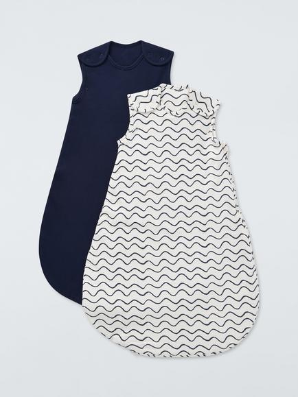 John Lewis Essential Wave & Rib Baby Sleeping Bag, 1 Tog, Pack of 2, Navy