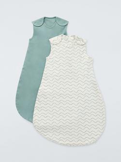 John Lewis Essential Wave & Rib Baby Sleeping Bag, 1 Tog, Pack of 2, Blue, Blue