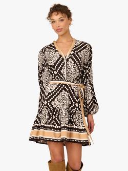 Adrianna By Adrianna Papell Bandana Print Mini Dress, Black/Ivory, Black/Ivory