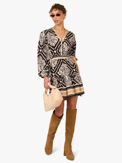 Adrianna By Adrianna Papell Bandana Print Mini Dress, Black/Ivory - view 2, Black/Ivory