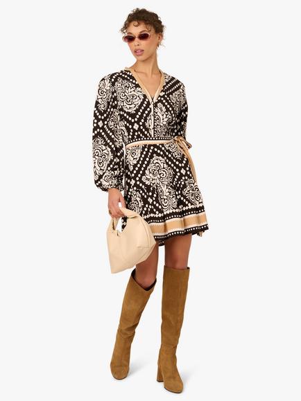 Adrianna By Adrianna Papell Bandana Print Mini Dress, Black/Ivory - view 2, Black/Ivory