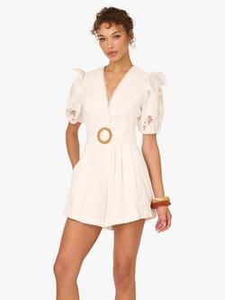 Adrianna By Adrianna Papell Lasercut Puff Sleeve Playsuit, Ivory, Ivory