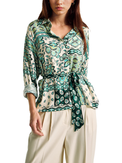 Benetton Floral Belted Shirt, Green, Green