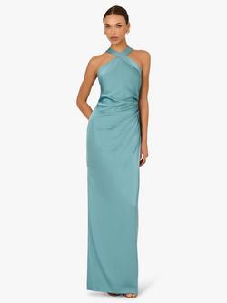 Adrianna By Adrianna Papell Halterneck Stretch Satin Dress, Blue, Blue
