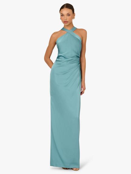 Adrianna By Adrianna Papell Halterneck Stretch Satin Dress, Blue, Blue