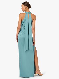Adrianna By Adrianna Papell Halterneck Stretch Satin Dress, Blue - view 2, Blue