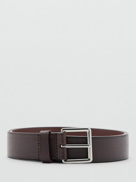 Mango Bolognia Leather Belt, Brown