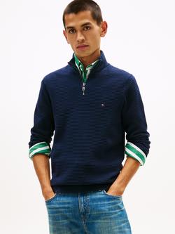 Tommy Hilfiger Seasonal Structured Cotton Quarter-Zip Sweatshirt, Dark Night Navy, Dark Night Navy