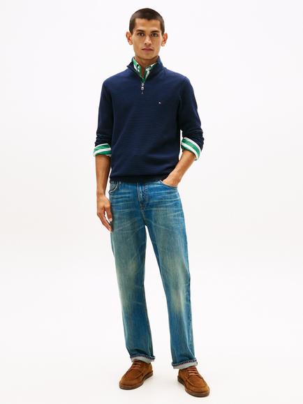 Tommy Hilfiger Seasonal Structured Cotton Quarter-Zip Sweatshirt, Dark Night Navy - view 2, Dark Night Navy