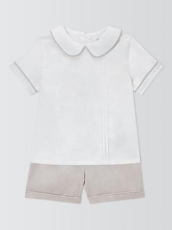 John Lewis Heirloom Collection Baby Cotton/Linen Blend Shirt & Shorts Christening Set, Grey, Grey