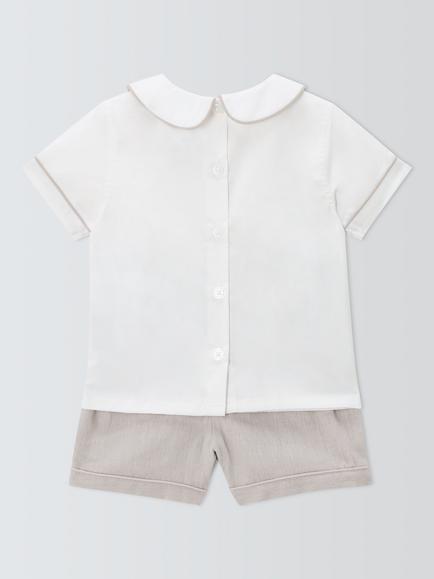 John Lewis Heirloom Collection Baby Cotton/Linen Blend Shirt & Shorts Christening Set, Grey - view 2, Grey