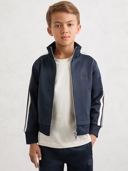 Reiss Kids' Malloy Cotton Blend Stripe Track Jacket, Navy Blue, Navy Blue