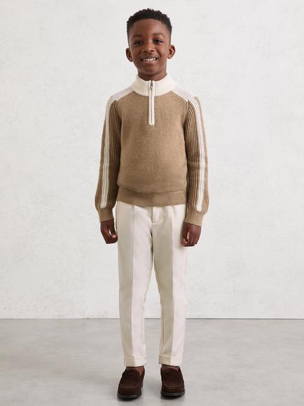 Reiss Kids' Carnellis Cotton Wool Blend Funnel Neck Jumper, Brown, Brown
