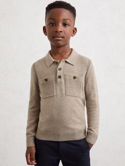 Reiss Kids' Rectory Long Sleeved Polo Jumper, Oatmeal, Oatmeal