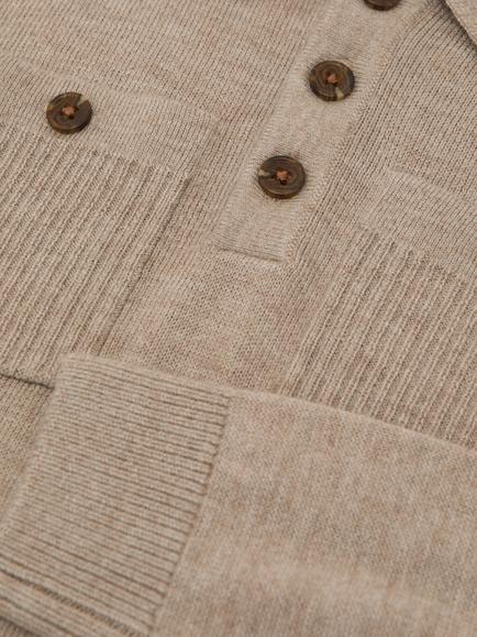 Reiss Kids' Rectory Long Sleeved Polo Jumper, Oatmeal - view 2, Oatmeal