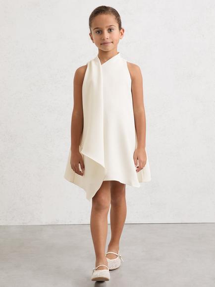 Reiss Kids' Zoe Sleeveless Draped Shift Dress, White