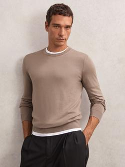 Reiss Wessex Knit Merino Wool Jumper, Camel Brown