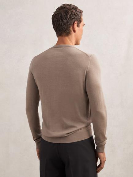 Reiss Wessex Knit Merino Wool Jumper - view 2, Camel Brown