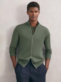 Reiss Hampshire Zip Through Cardigan, Kale Green, Kale Green