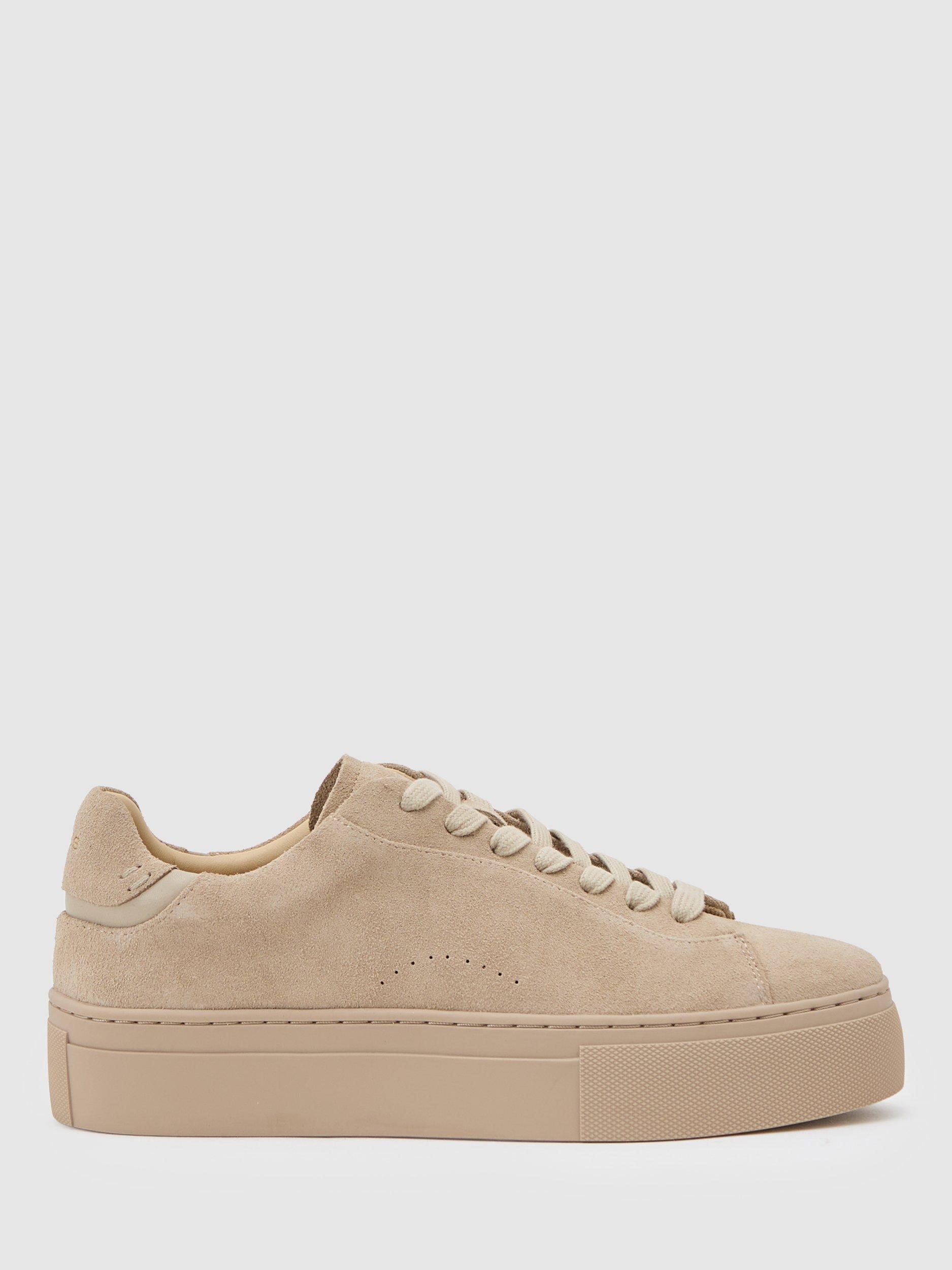 Product image 1 of 5, which shows Reiss Francesca Suede & Leather Trainers, Taupe, 3