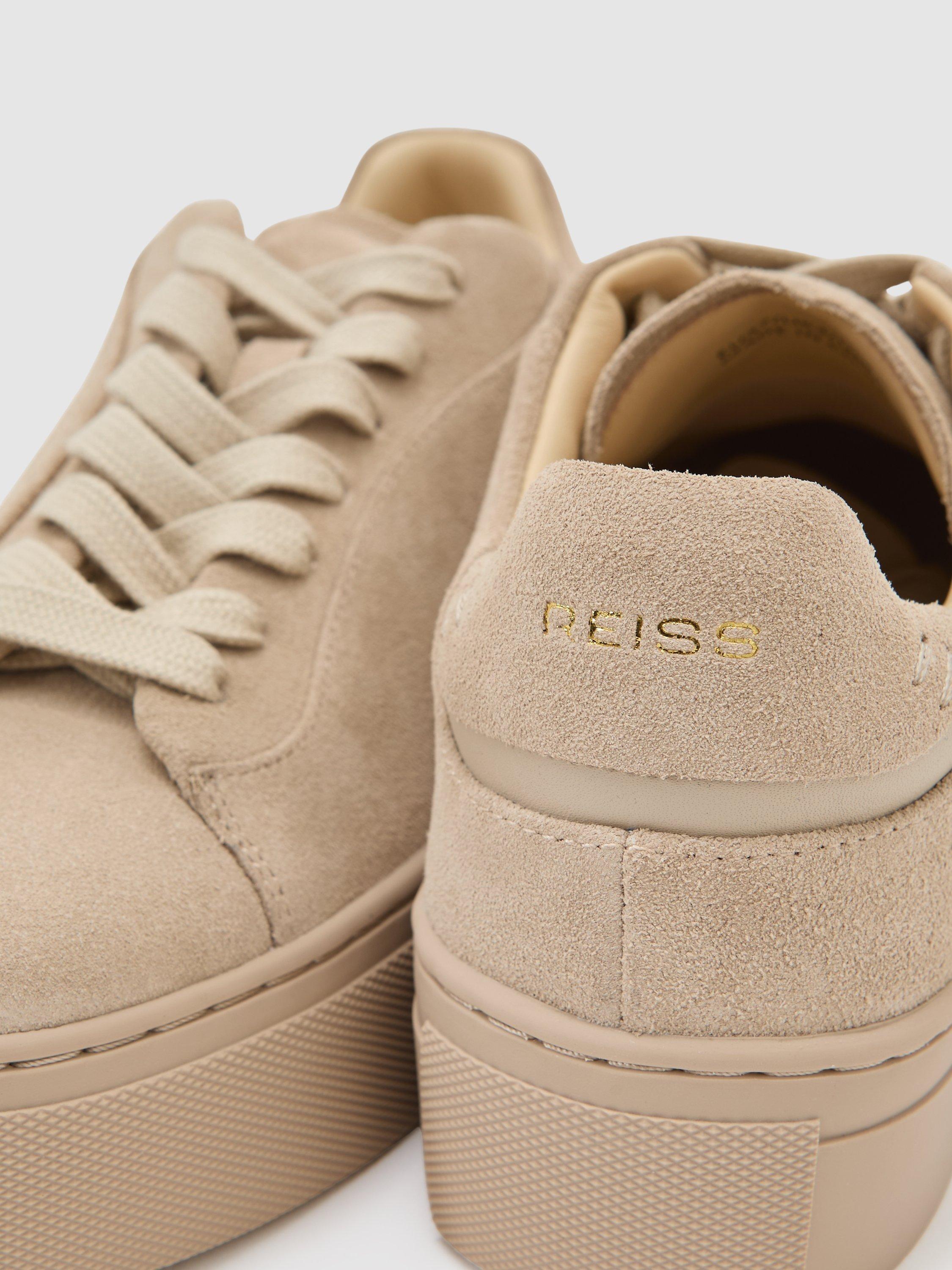 Product image 2 of 5, which shows Reiss Francesca Suede & Leather Trainers, Taupe, 3
