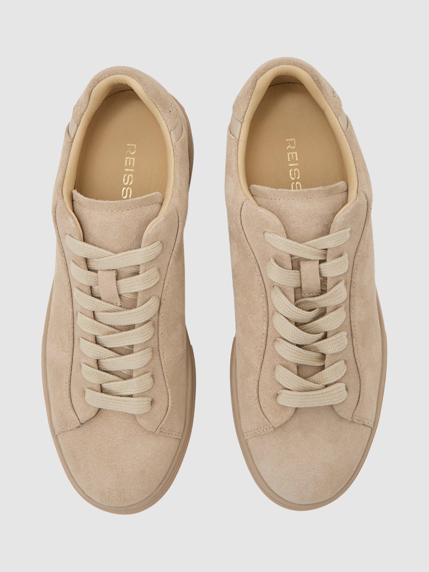Product image 4 of 5, which shows Reiss Francesca Suede & Leather Trainers, Taupe, 3