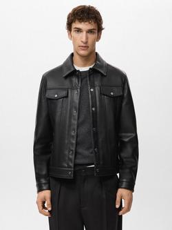 Mango Blas Faux Leather Jacket, Black, Black