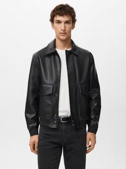 Mango Ely Faux Leather Jacket, Black, Black