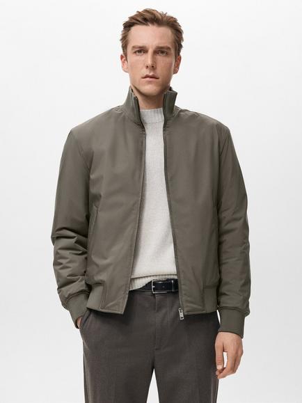 Mango Ollie Water-Repellent Bomber Jacket, Khaki, Khaki