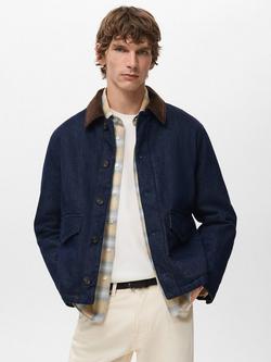 Mango Wiston Corduroy Collar Denim Jacket, Dark Blue, Dark Blue