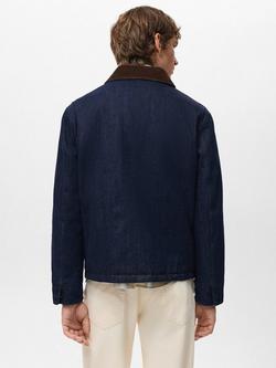 Mango Wiston Corduroy Collar Denim Jacket, Dark Blue - view 2, Dark Blue
