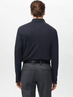 Mango Gareth Cotton Regular Fit Long Sleeve Polo Shirt, Navy - view 2, Navy