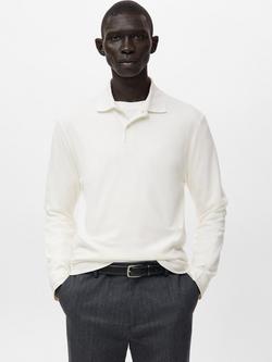 Mango Gareth Cotton Regular Fit Long Sleeve Polo Shirt, White, White