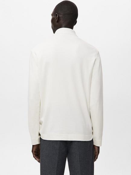 Mango Gareth Cotton Regular Fit Long Sleeve Polo Shirt, White - view 2, White