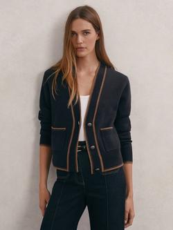 Reiss Louisa V-Neck Wool Blend Cardigan, Navy/Camel, Navy/Camel