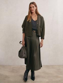 Reiss Maya Wool and Cashmere V-Neck Cardigan, Khaki Green, Khaki Green