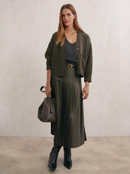 Reiss Maya Wool and Cashmere V-Neck Cardigan, Khaki Green, Khaki Green
