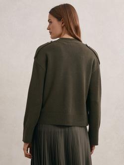 Reiss Maya Wool and Cashmere V-Neck Cardigan, Khaki Green - view 2, Khaki Green