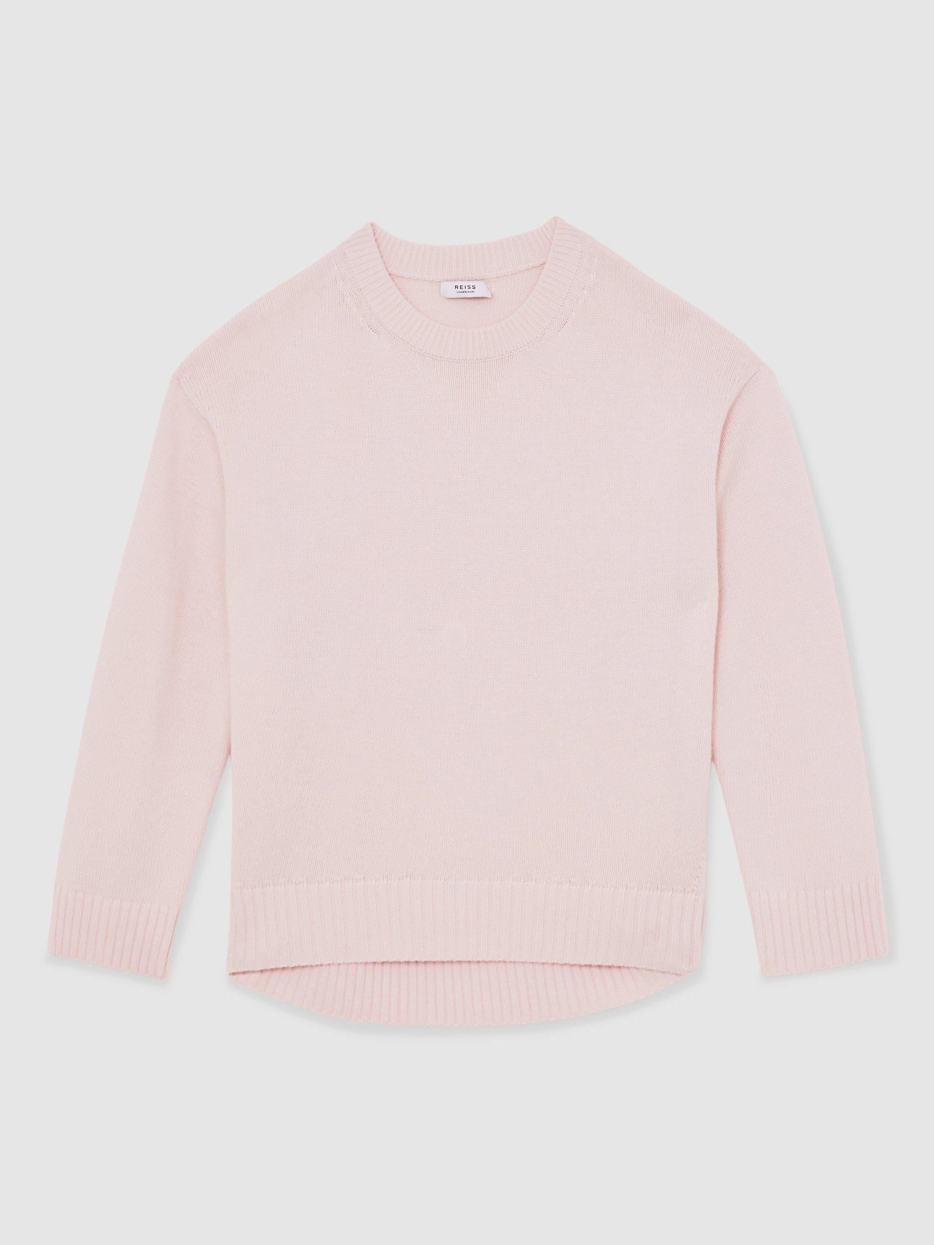 Product image 3 of 5, which shows Reiss Ella Round Neck Wool Blend Jumper, Pink, M