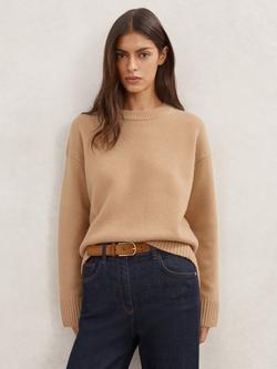 Reiss Ella Round Neck Wool Blend Jumper, Camel, Camel
