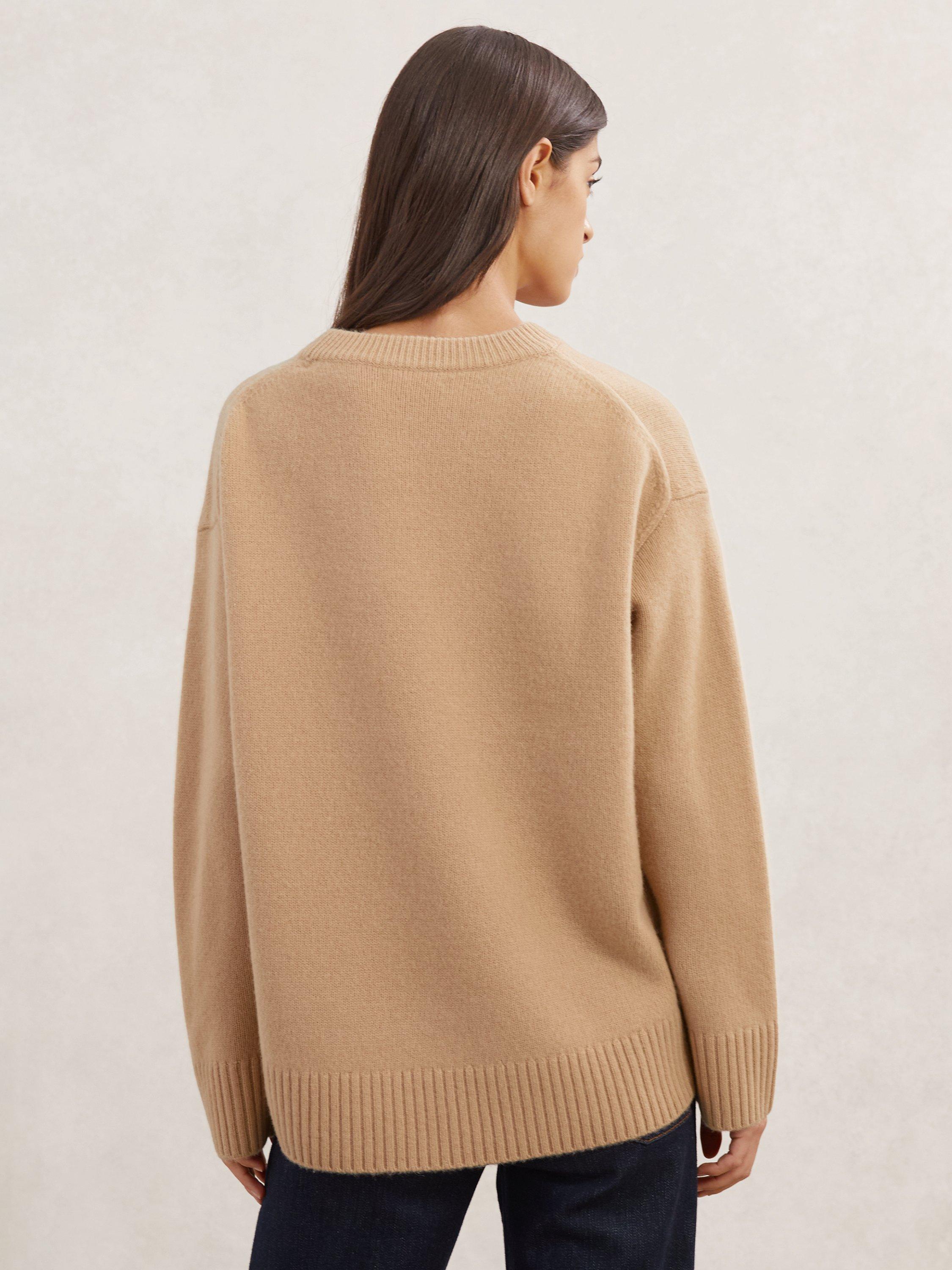 Product image 2 of 5, which shows Reiss Ella Round Neck Wool Blend Jumper, Camel, XS
