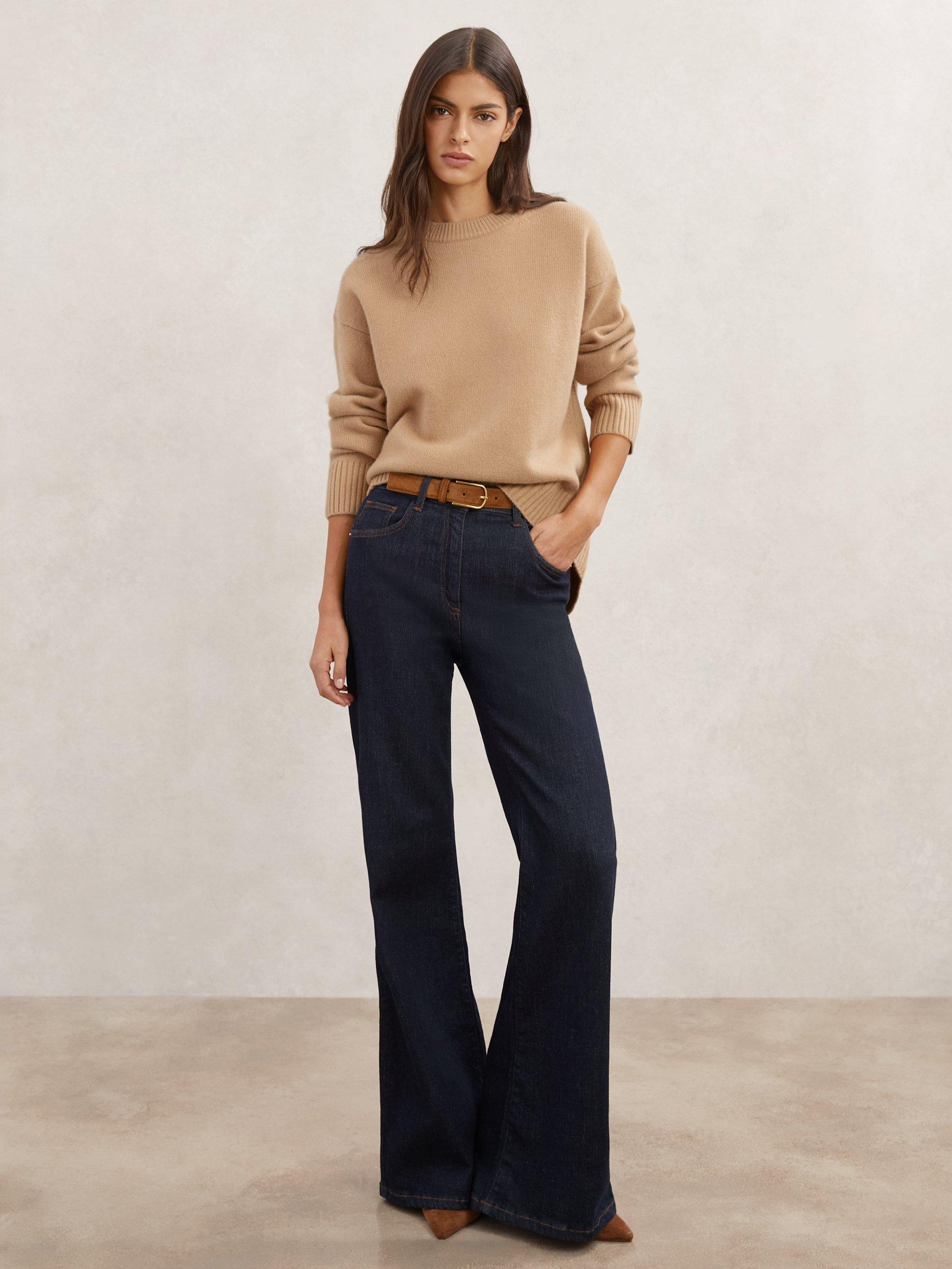 Product image 4 of 5, which shows Reiss Ella Round Neck Wool Blend Jumper, Camel, XS